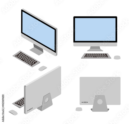 Four angles 3d desktop computers set - blank screen photo