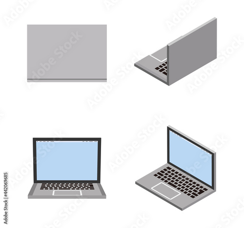 Four angles 3d laptop computers set - blank screen