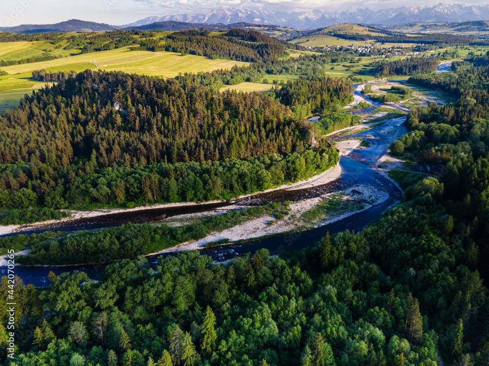 Przelom Bialki Nature Park in Tatra Mountains in Poland. Aerial Done View