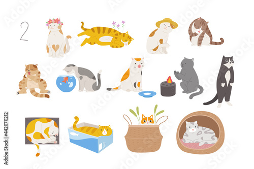 Cute and funny cats of various breeds. hand drawn style vector design illustrations. 