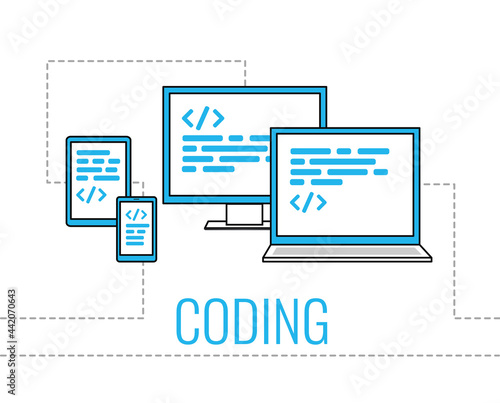 Simple illustration for coding web site. Vector icons electronic devices. © kornetka