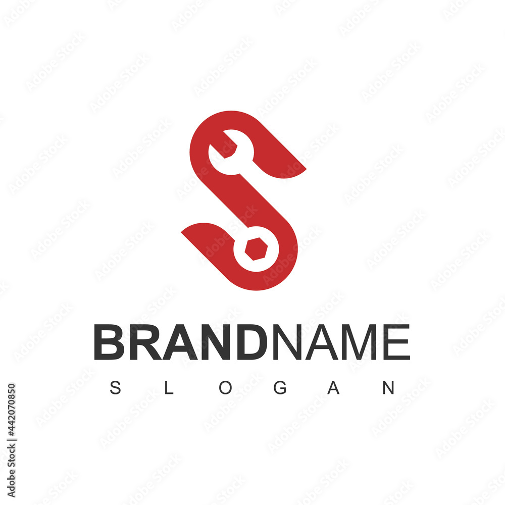 Service Logo With Letter S And Wrench Symbol Service Logo With Letter S And Wrench Symbol