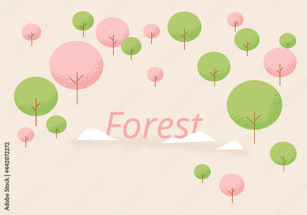 Forest background with round trees.