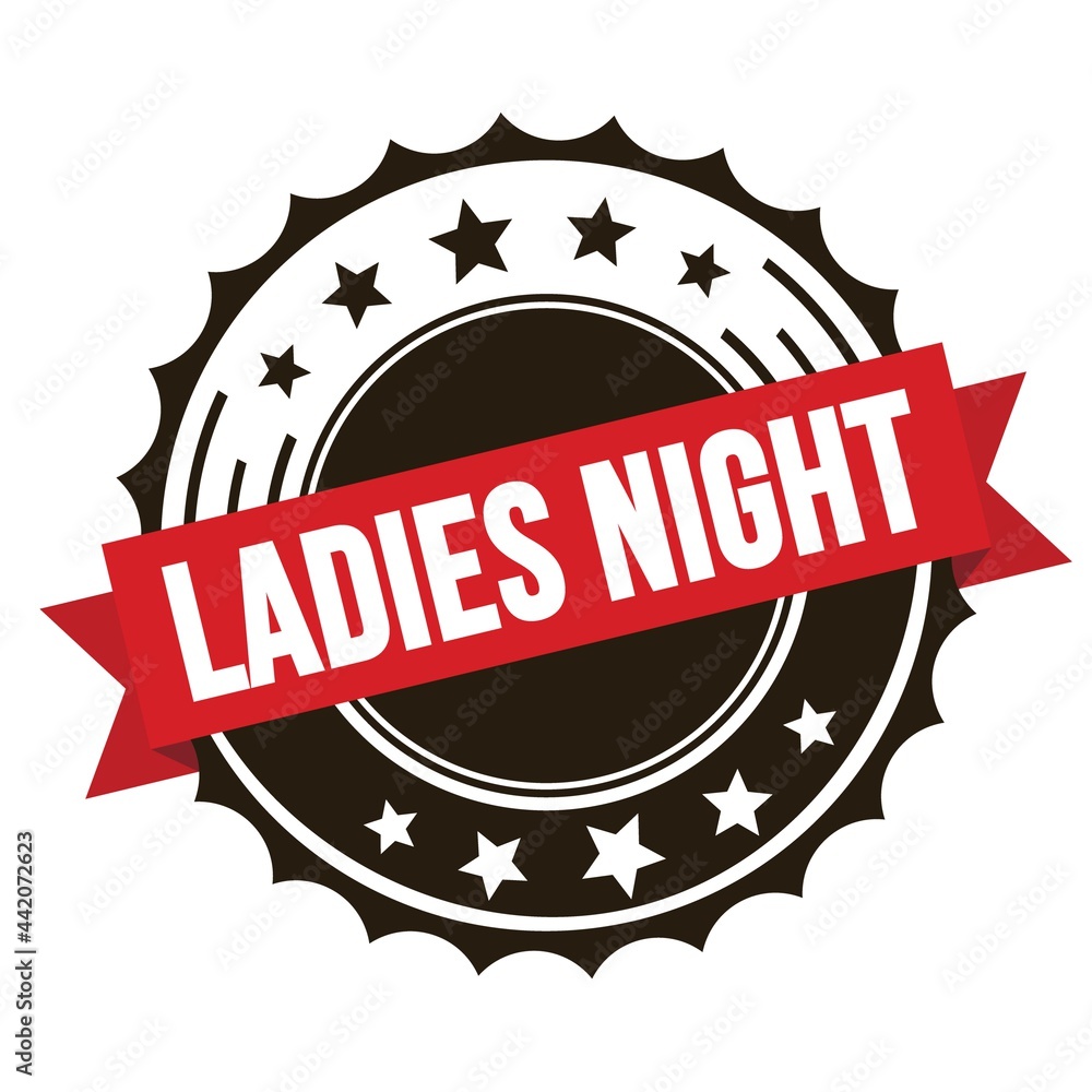LADIES NIGHT text on red brown ribbon stamp. LADIES NIGHT text on red brown ribbon stamp.
