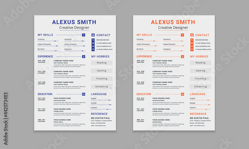 Modern and stylish minimalist professional cv resume template design for winning job