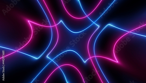 neon blue and pink wavy futuristic rippling glow light lines in abstract on black background with space for text or logo with space for text or logo