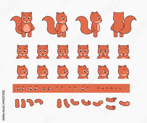 Cute squirrel creation kit. Create your own pose, action, animation. Modern vector illustration
