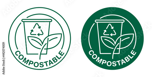 Compostable coffee cup badge for used paper dishes