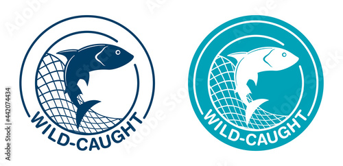 Wild-caught flat badge - salmon in fishing net