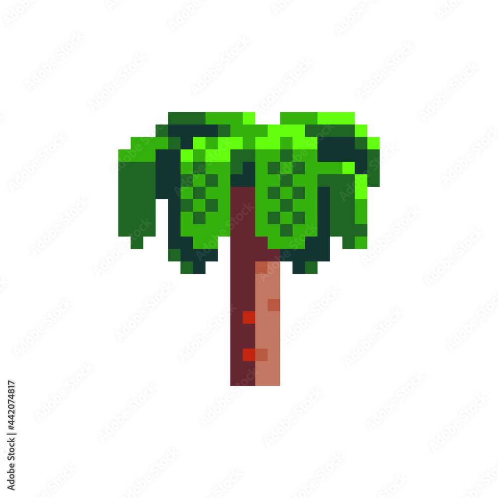 Fototapeta premium Palm icon. Pixel art. Game assets. 8-bit style. Isolated abstract vector illustration. 