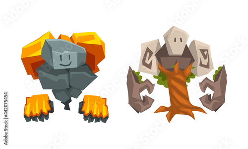 Stone and Tree Fantastic Elemental Creature Vector Set