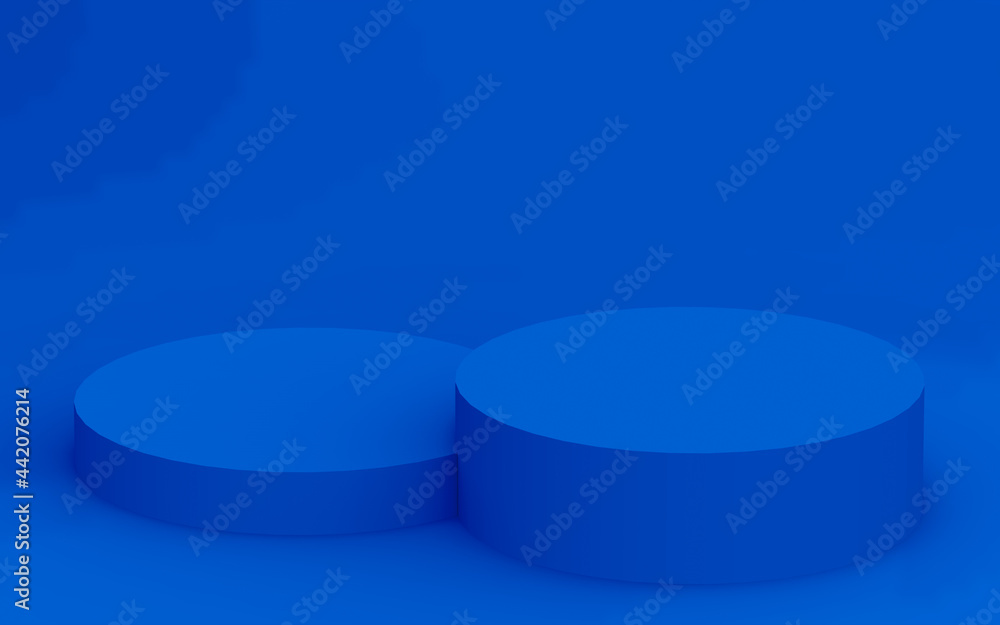 Abstract 3d blue color cylinder podium minimal studio background.