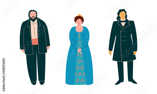 Opera Singer in Theatrical Garment Performing on Stage Vector Set