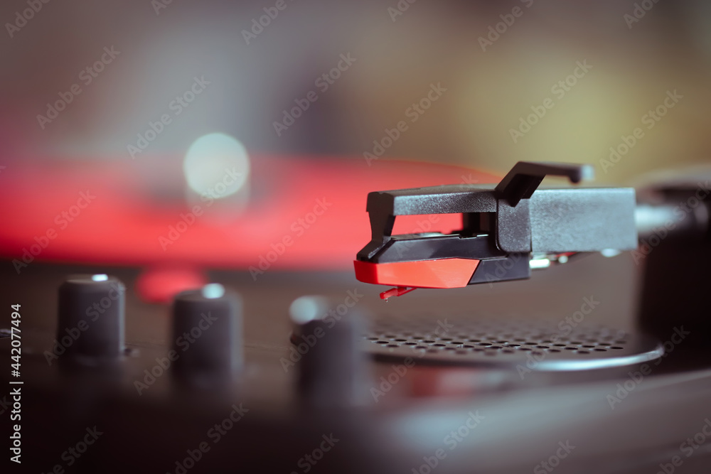 Close up of a record player