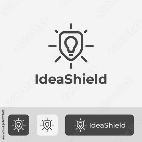 combination logo design of shield and bulb lamp, modern and creative idea logo vector illustration, icon symbol concept to protect creativity