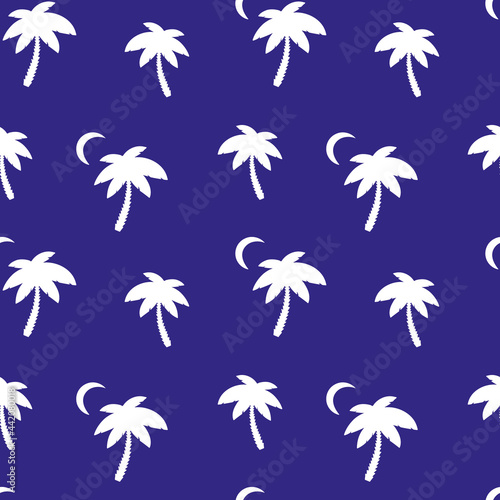 Seamless pattern with palm trees and the Moon.