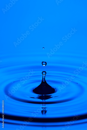 Abstract Macro Closeup Shot of Multiple Round Water Droplet Falling With Ripples.