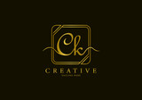 Initial CK Letter Golden Square Signature, Luxury Logo.