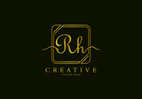 Initial RH Letter Golden Square Signature, Luxury Logo.