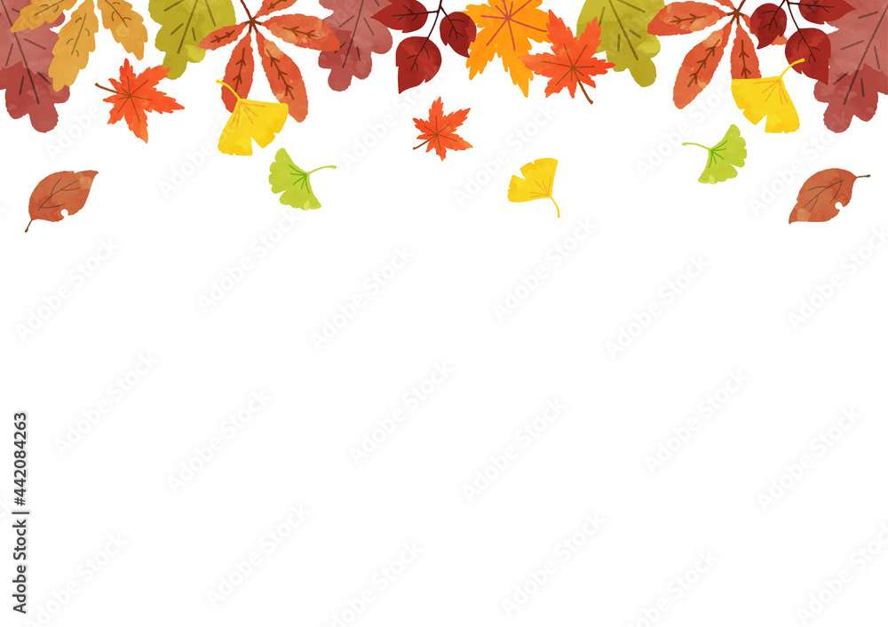 秋の背景イラスト 水彩風落ち葉のフレーム Stock Vector Adobe Stock