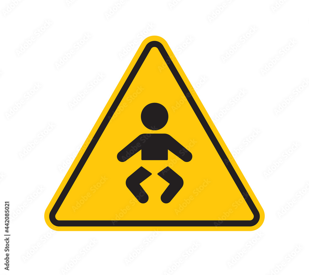 Vector yellow triangle sign - black silhouette symbol baby. Isolated on white background. Vector yellow triangle sign - black silhouette symbol baby. Isolated on white background.