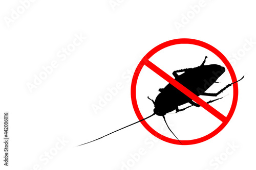 The silhouette of a cockroach in a red forbidding circle.The stop cockroach icon is forbidding sign.