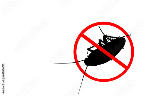 The silhouette of a cockroach in a red forbidding circle.The stop cockroach icon is forbidding sign.