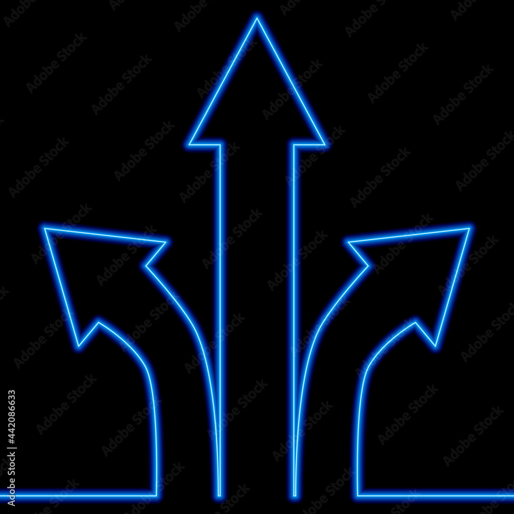 Continuous line art Crossroad arrows choice neon Continuous line art Crossroad arrows choice neon