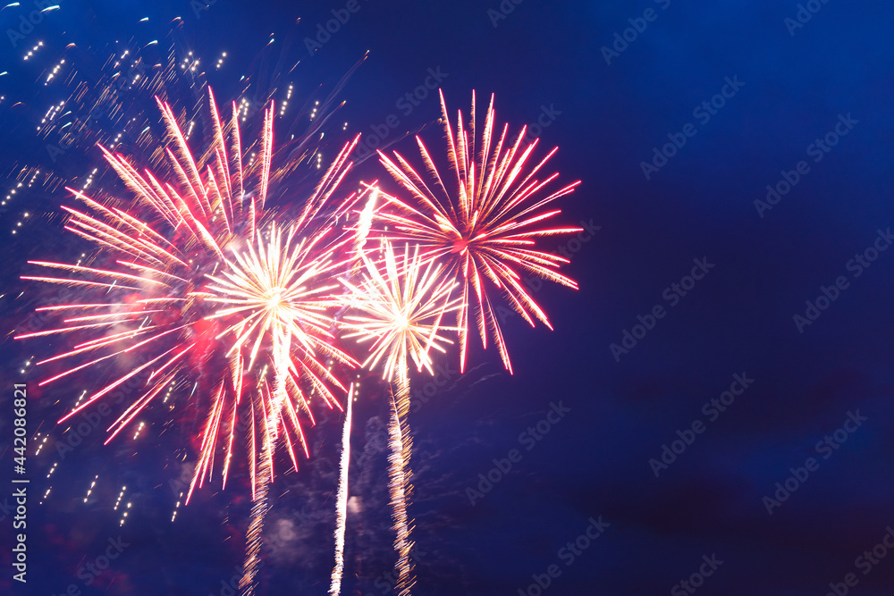 Fireworks in the night sky. Independence Day, 4th of July, Fourth of July or New Year Fireworks in the night sky. Independence Day, 4th of July, Fourth of July or New Year
