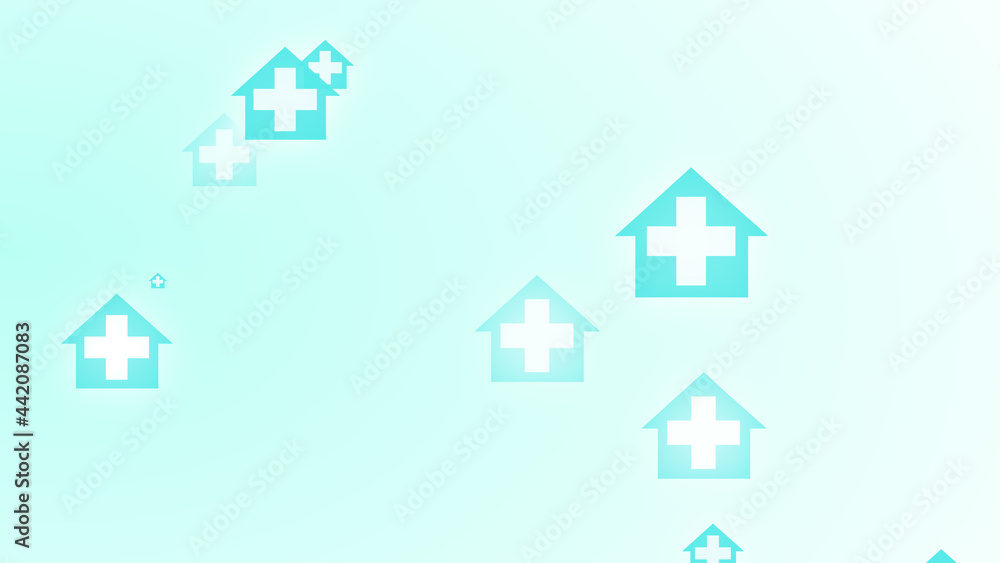 Medical health blue green cross on home pattern background. Abstract banners with prevent virus infection and healthcare stay home concept. Medical health blue green cross on home pattern background. Abstract banners with prevent virus infection and healthcare stay home concept.