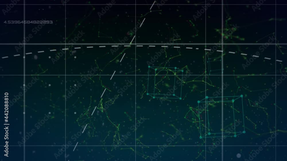 Animation of network of connections and data processing Animation of network of connections and data processing
