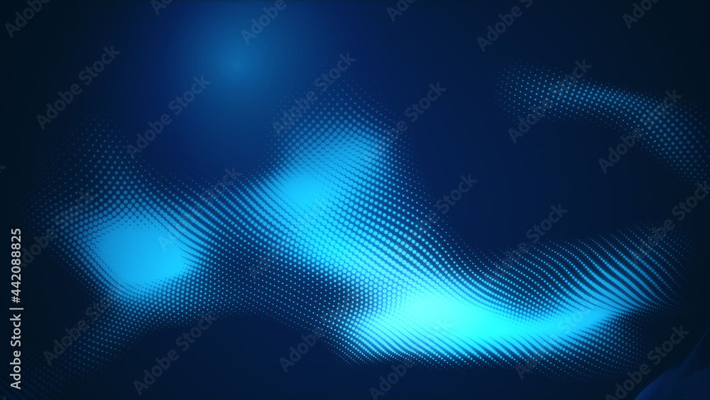 Obraz premium Dot blue wave light screen gradient texture background. Abstract technology big data digital background. 3d rendering.