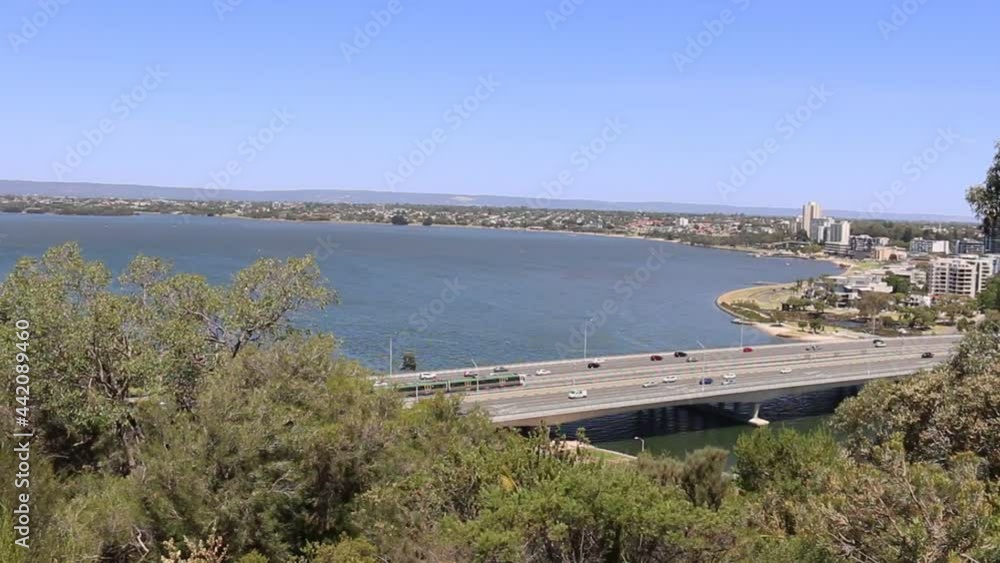 Perth Australia, Mandurah Train Heading South Over The Narrows Bridge Perth Australia, Mandurah Train Heading South Over The Narrows Bridge