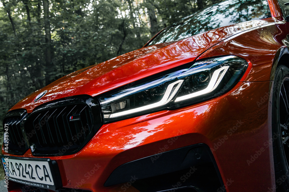 New BMW M5 F90 LCI Competition headlights. Kyiv, Ukraine June 2021. Stock Photo Adobe Stock
