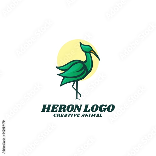 Vector Logo Illustration Heron Simple Mascot Style.