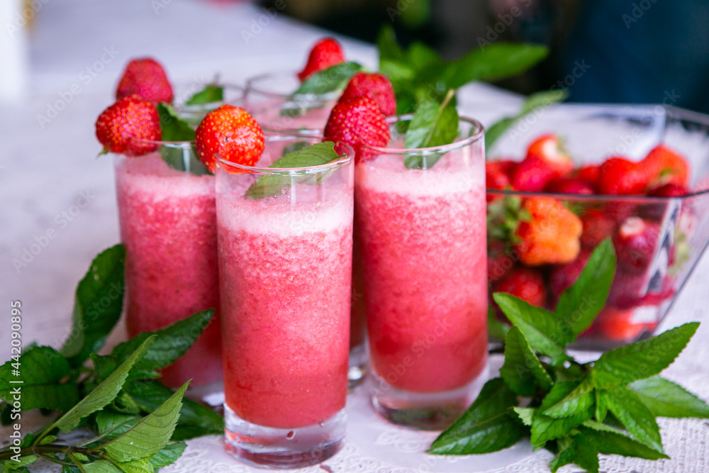 Strawberry smoothie with fresh berries with meant Strawberry smoothie with fresh berries with meant