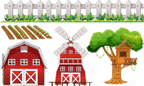Farm element set isolated on white background