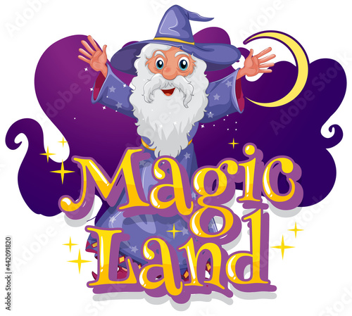 Magic Land font with a wizard cartoon character
