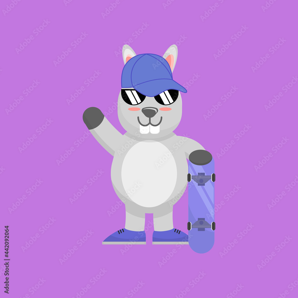 Illustration vector graphic cartoon of cute rabbit is ready to play skateboard. Childish cartoon design suitable for product design of children's books, t-shirt etc