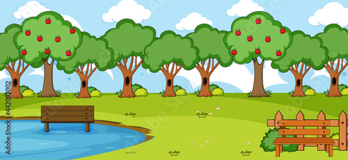 Empty scene with many trees in the park