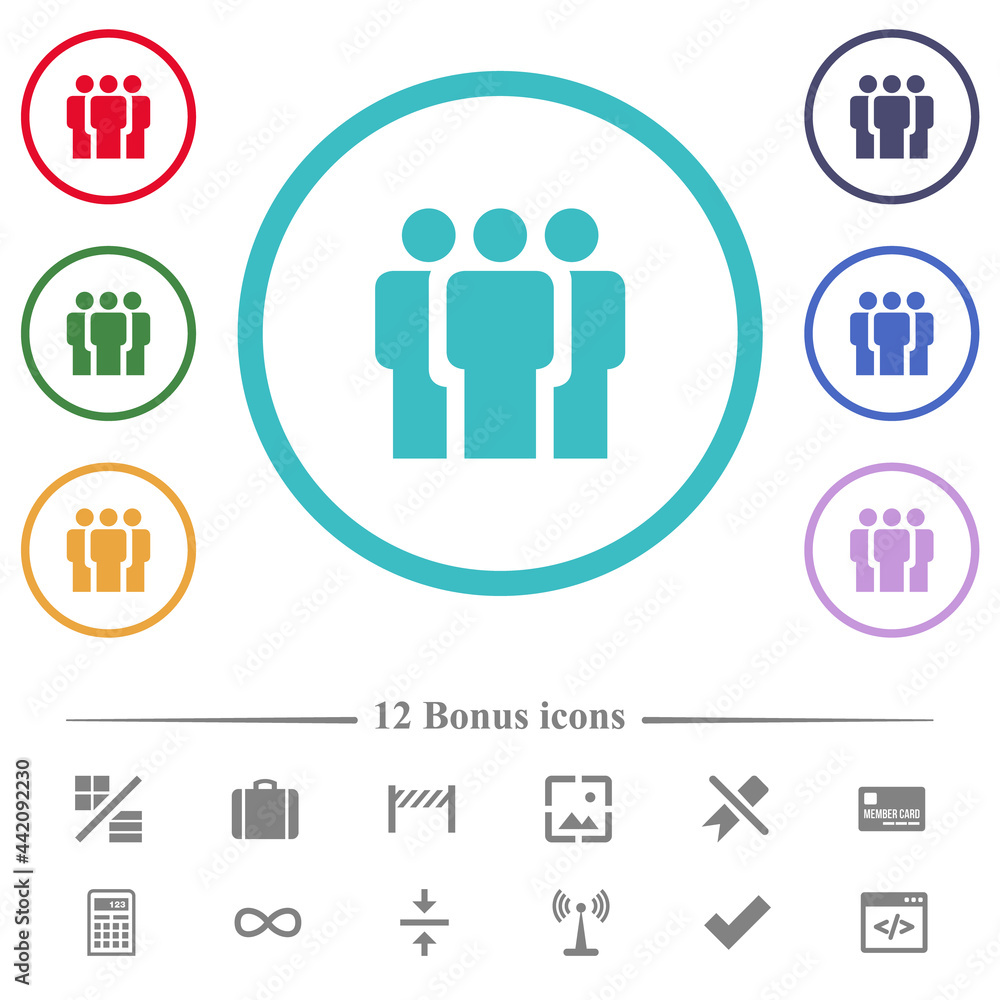 Team flat color icons in circle shape outlines Team flat color icons in circle shape outlines