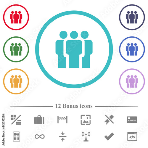 Team flat color icons in circle shape outlines
