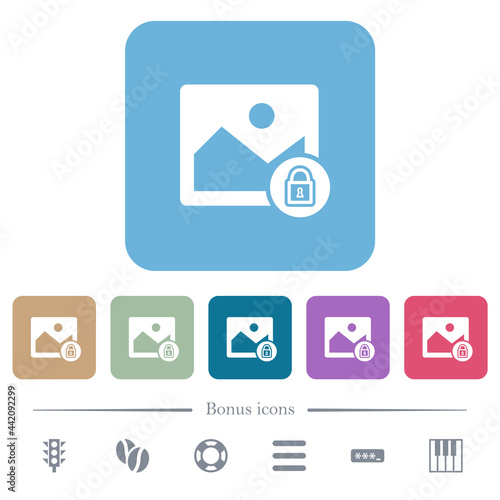 Locked image flat icons on color rounded square backgrounds