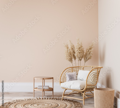 Fototapeta Naklejka Na Ścianę i Meble -  Bright Scandinavian living room design, home mockup in minimal interior background, 3d render
