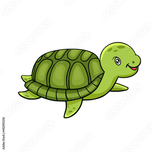 Cute turtle. Colored vector illustration of tortoise. Funny sea animal character.