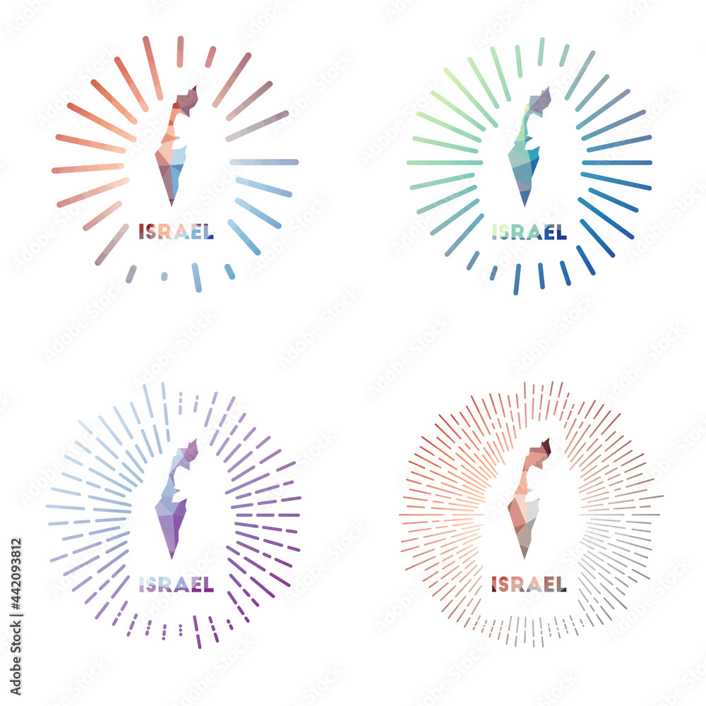 Israel low poly sunburst set. Logo of country in geometric polygonal style. Vector illustration. Israel low poly sunburst set. Logo of country in geometric polygonal style. Vector illustration.