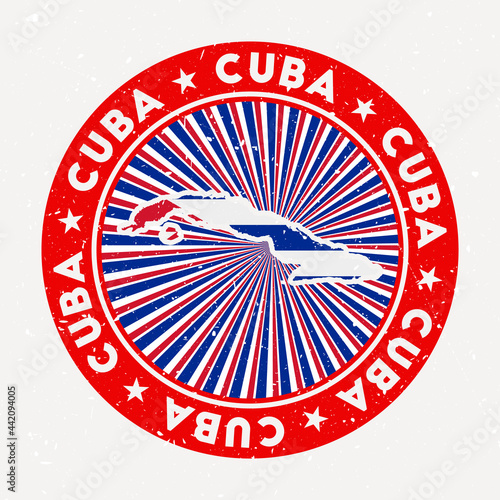 Cuba round stamp. Logo of country with flag. Vintage badge with circular text and stars, vector illustration.