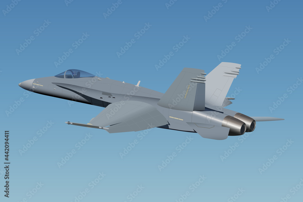 Fototapeta premium Jet fighter. Vector image on the background of the sky.