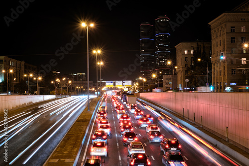 continuous light of car traffic at night city © IvanHurricane
