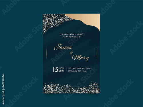 Wedding stationery set. One page invitation card. 